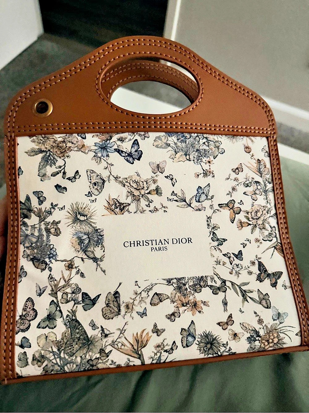 Christian Dior Floral Tote in Brown & White Like New